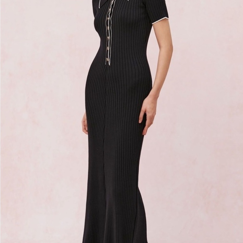 Commense Black Ribbed Knit Maxi Dress